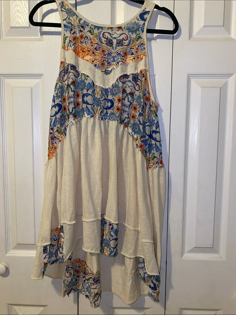POL - Floral Patchwork Tunic- Blue, Orange, and Cream- 95% Cotton - Picture 1 of 5